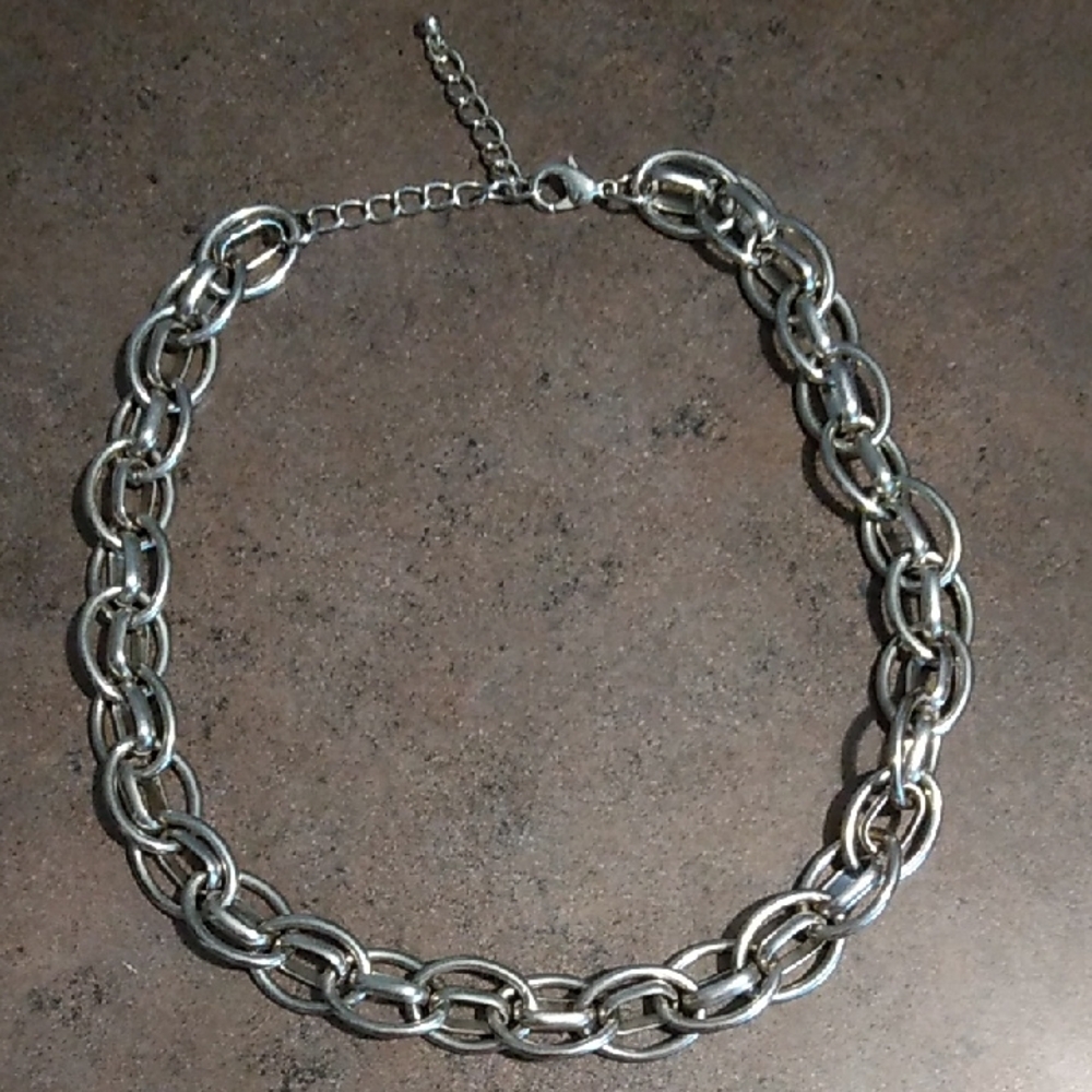 Chunky Silver Linked Chain Choker Necklace